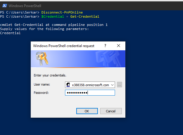 Credential prompt when connecting with an credential object