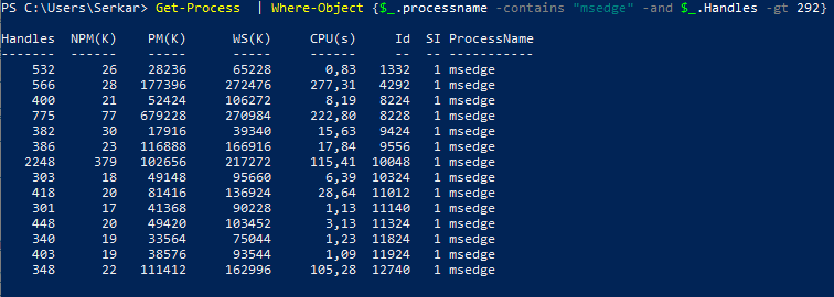 Output of all processes in PowerShell