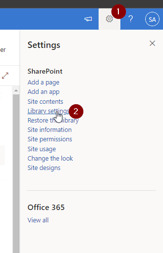 Library settings navigation