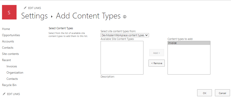 Add content type to library
