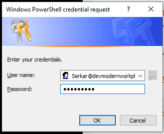 credential object for connecting to SharePoint Online