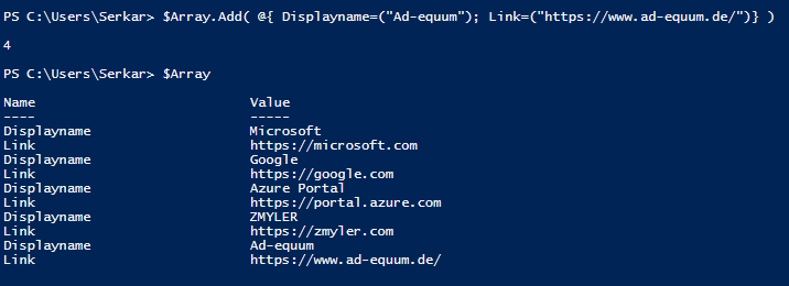 Add value to mutli value arrays in PowerShell