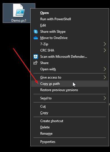 Copy as path option of windows explorer