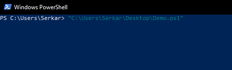 pasted path of the powershell script