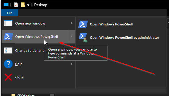 Open Windows PowerShell option from the file context menu