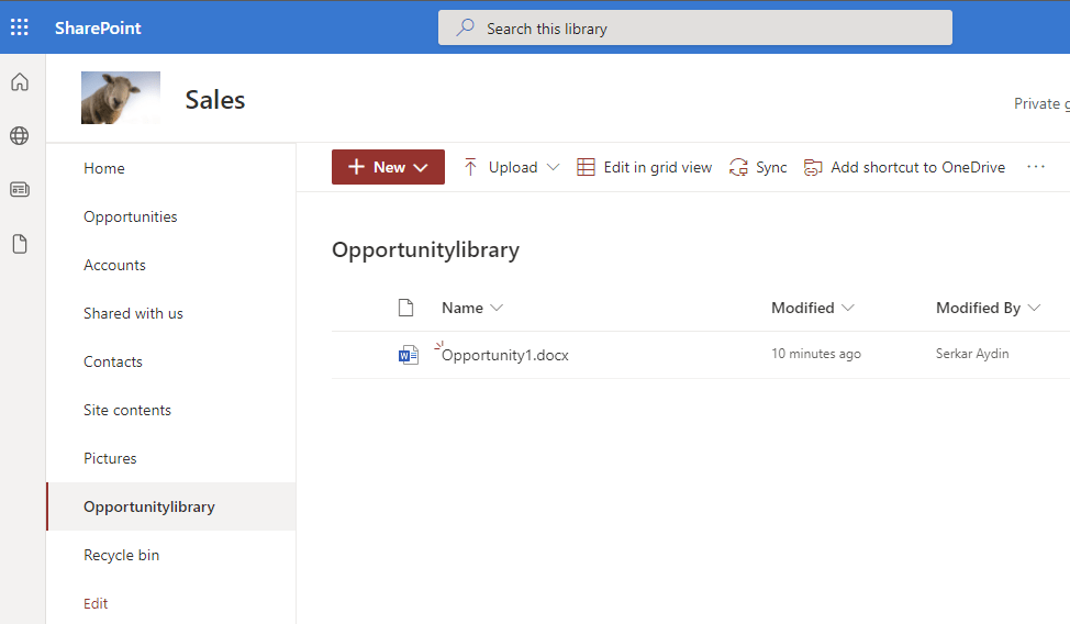 Screenshot of SharePoint library, where the document have been removed by accident