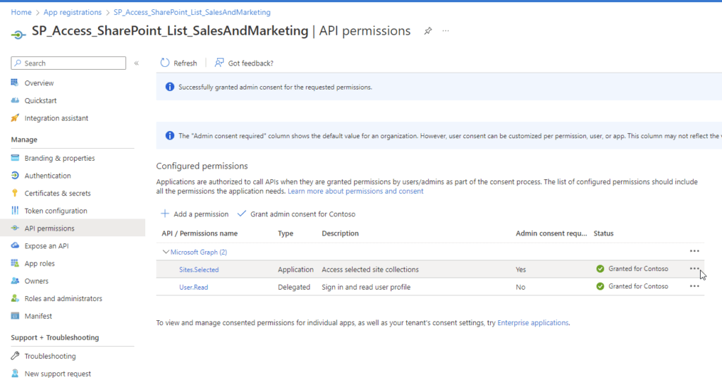 Application Registration in Microsoft Azure for reading SharePoint List Items
