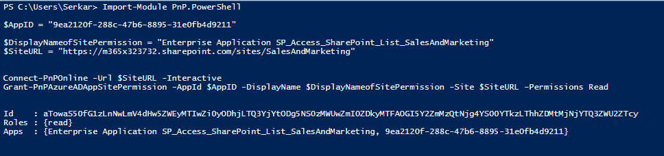 Screenshot of PowerShell, which indicates that Site Access is now working