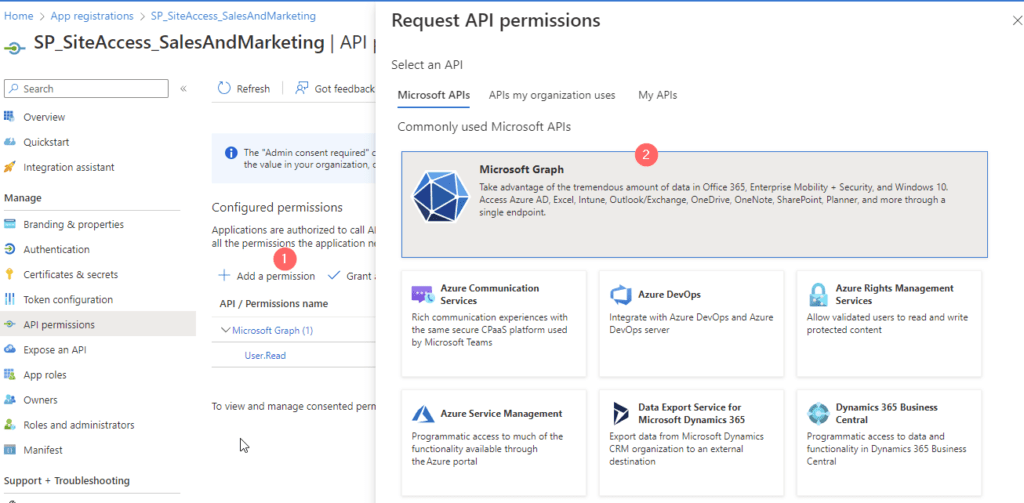 Adding Permission for Microsoft Graph