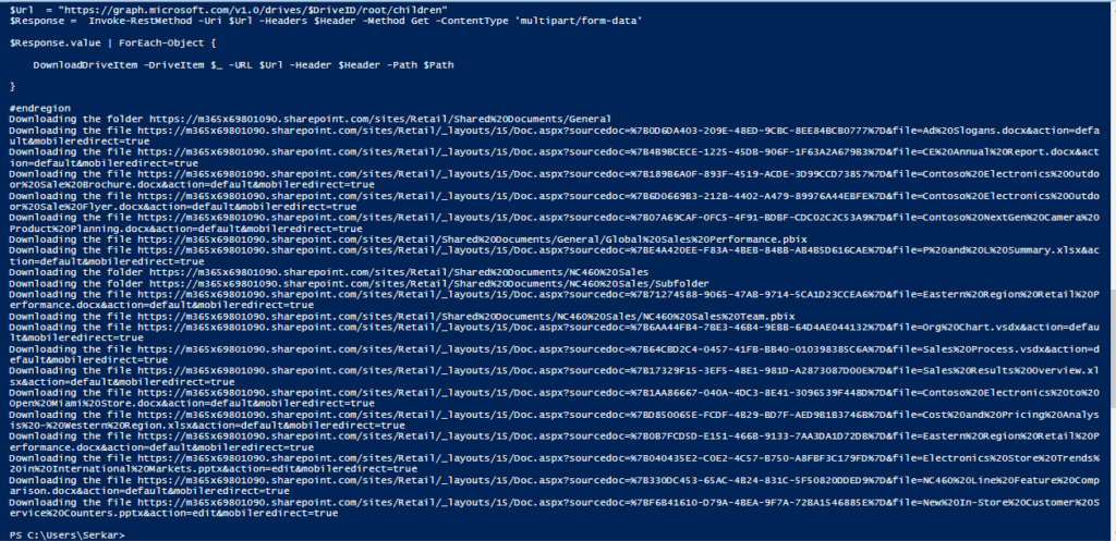 Screenshot of the process "Download a SharePoint Library using Graph"