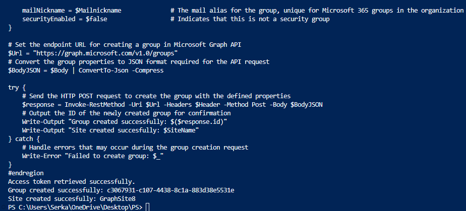 Screenshot of PowerShell output