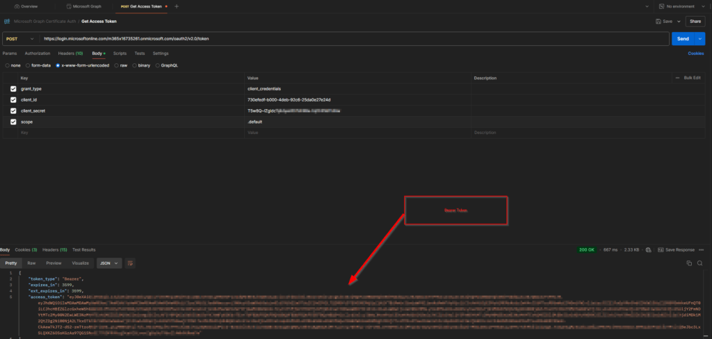 Response of Bearer Token Post Request