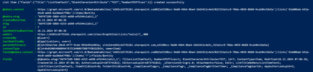 SharePoint List Item created with MS Graph